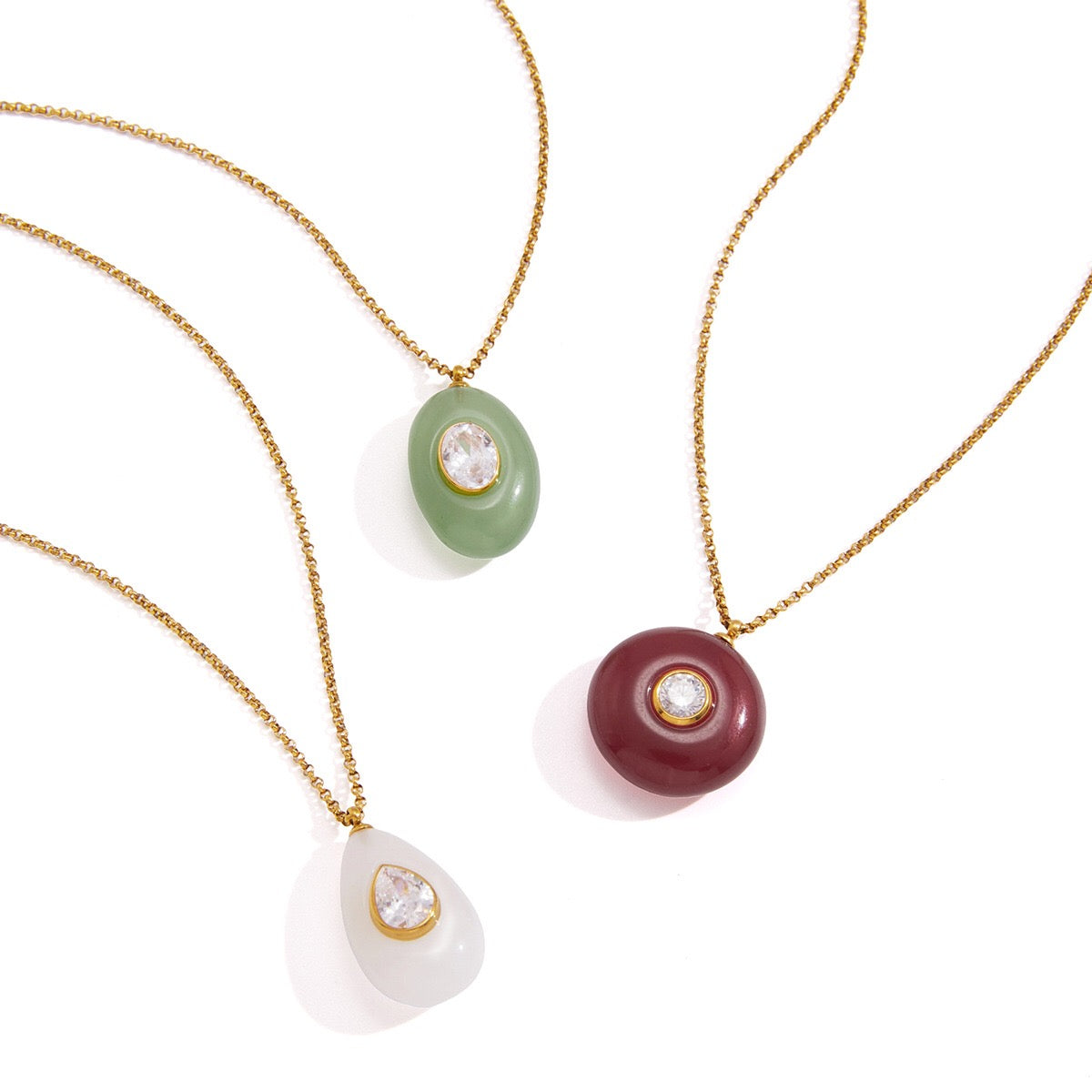 18K Gold Summer Healing Color Stone Long Pendant Necklace