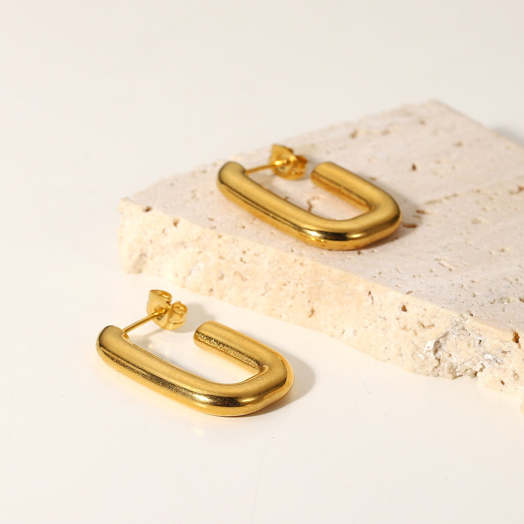 18K Gold U Shape Hoop Huggie Earrings