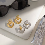 18K Gold Abstract Love Geometric Heart Statement Stud Earrings