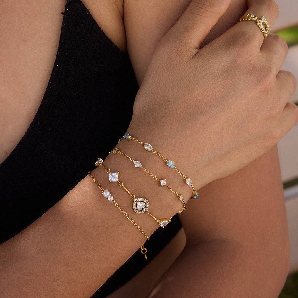 18K Gold Blue Lagoon Dainty Chain Bracelet Stacks