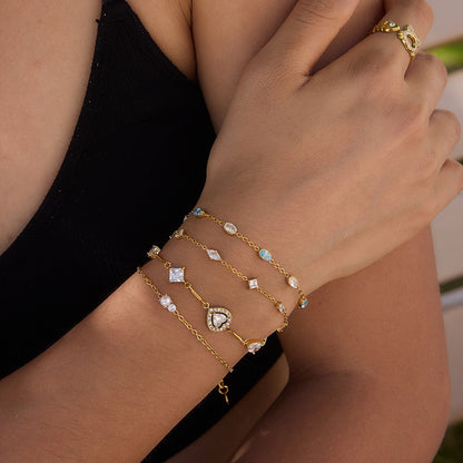 18K Gold Blue Lagoon Dainty Chain Bracelet Stacks