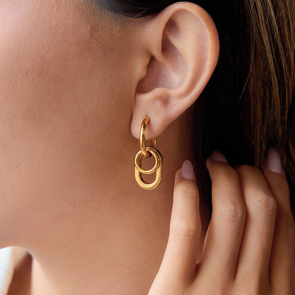 18K Gold and Silver Two Tone Trinity Small Hoop Dangle Huggie Earrings