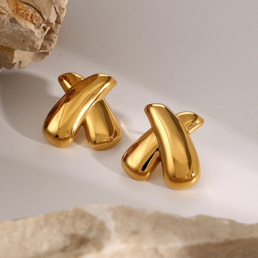 18K Gold Chunky X Statement Stud Earrings