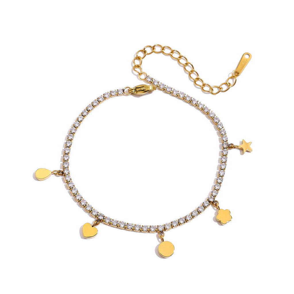 18K Gold Dream Girl Star Heart Tennis Chain Bracelet