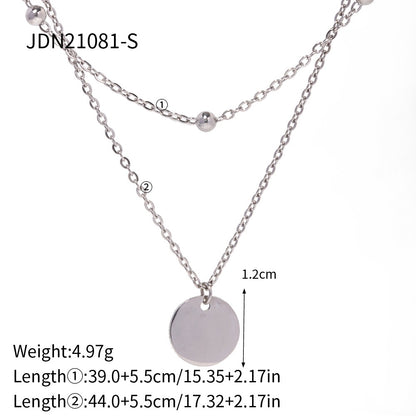 18K Gold Quiet Desire Disc Pendant Dainty Double Chain Layered Necklace