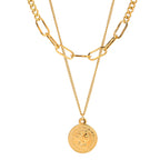 18K Gold Coin Pendant Paperclip Chain Layered Necklace Set