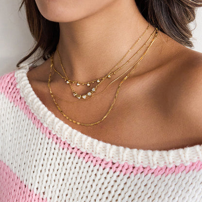 18K Gold Starry Hearts Double Chain Layered Necklace Set