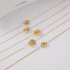 18K Gold Together Two Ring Connected Dainty Pendant Necklace