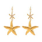 18K Gold Bling Starfish Drop Dangle Statement Earrings