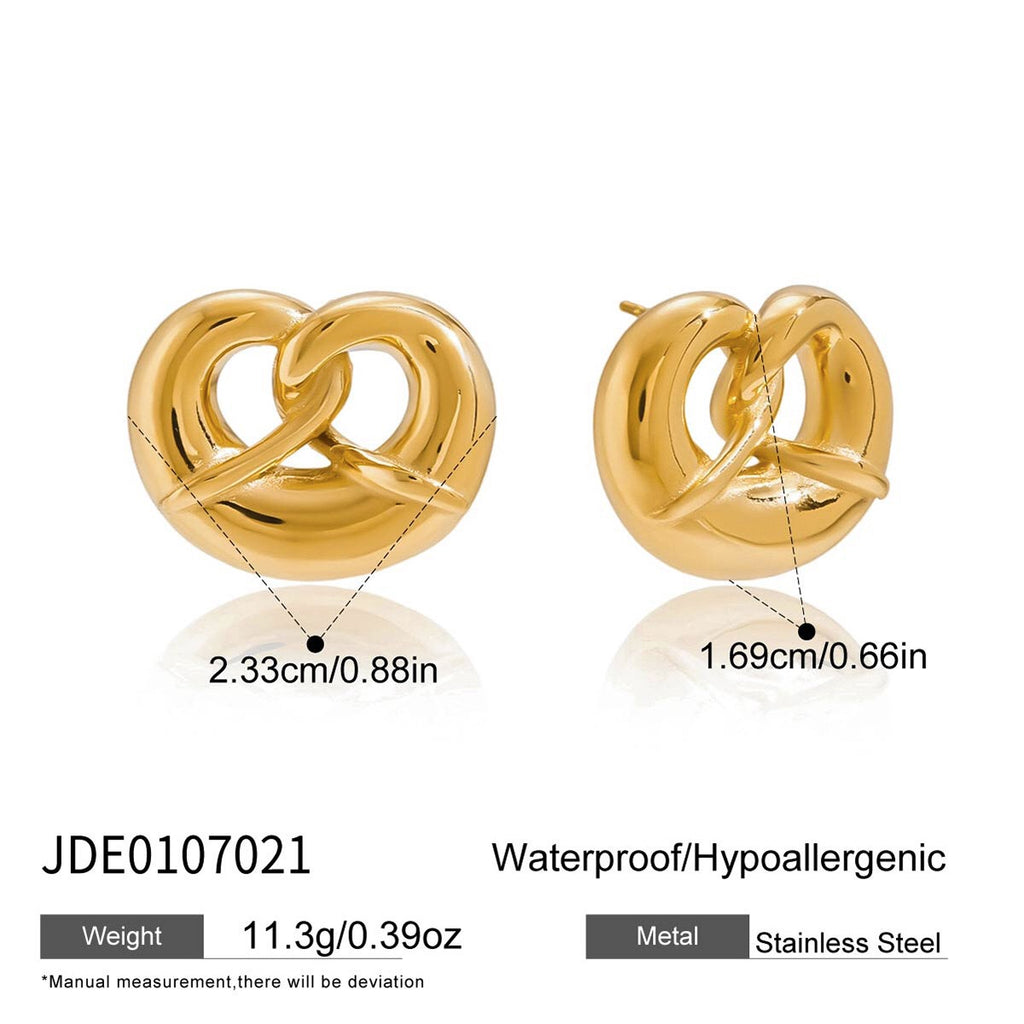 18K Gold Pretzel Cute Stud Earrings