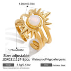 18K Gold Solar Kiss Sunburst Opal Statement Stacking Rings