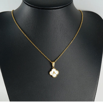 18K Gold Initial Clover Pendant Necklace