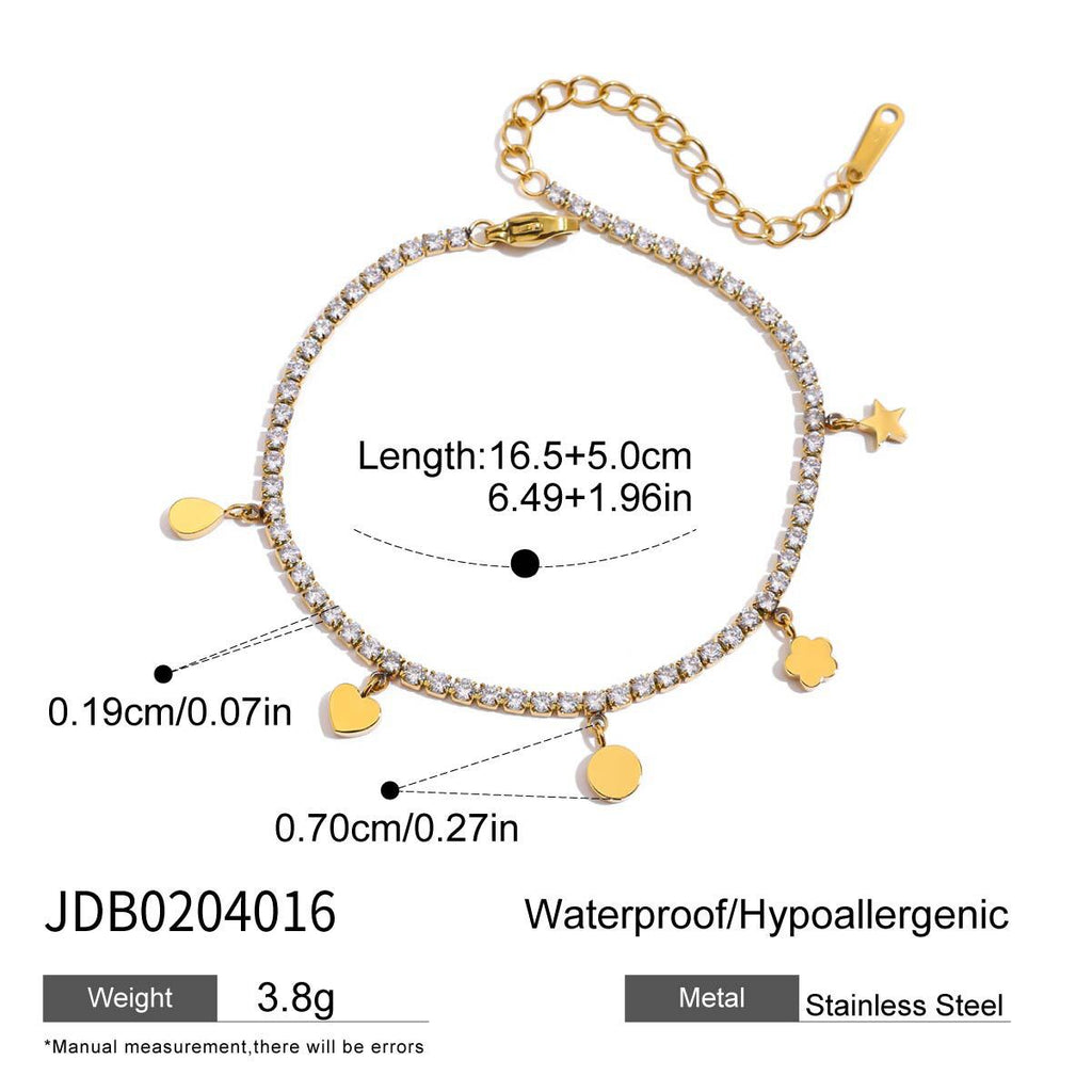 18K Gold Dream Girl Star Heart Tennis Chain Bracelet