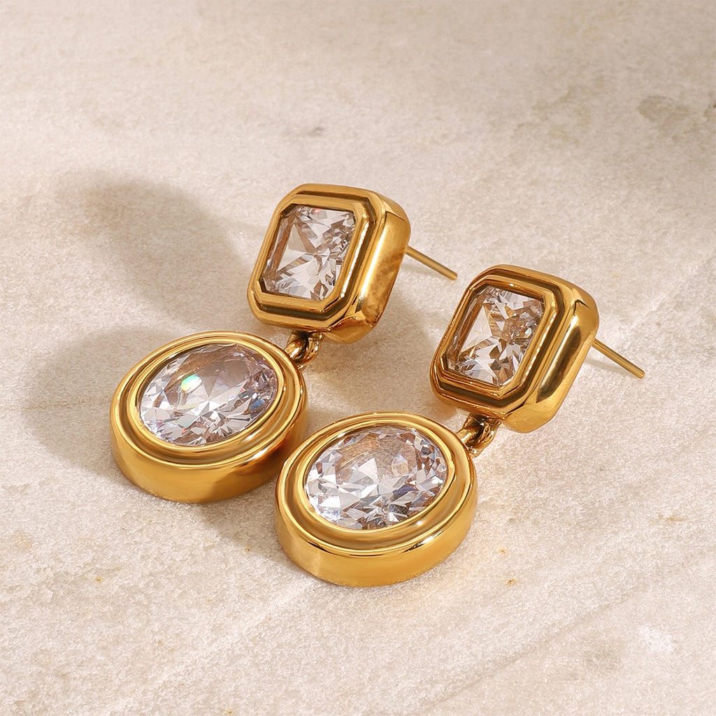 18K Gold Glam Icon Statement CZ Dangle Drop Earrings