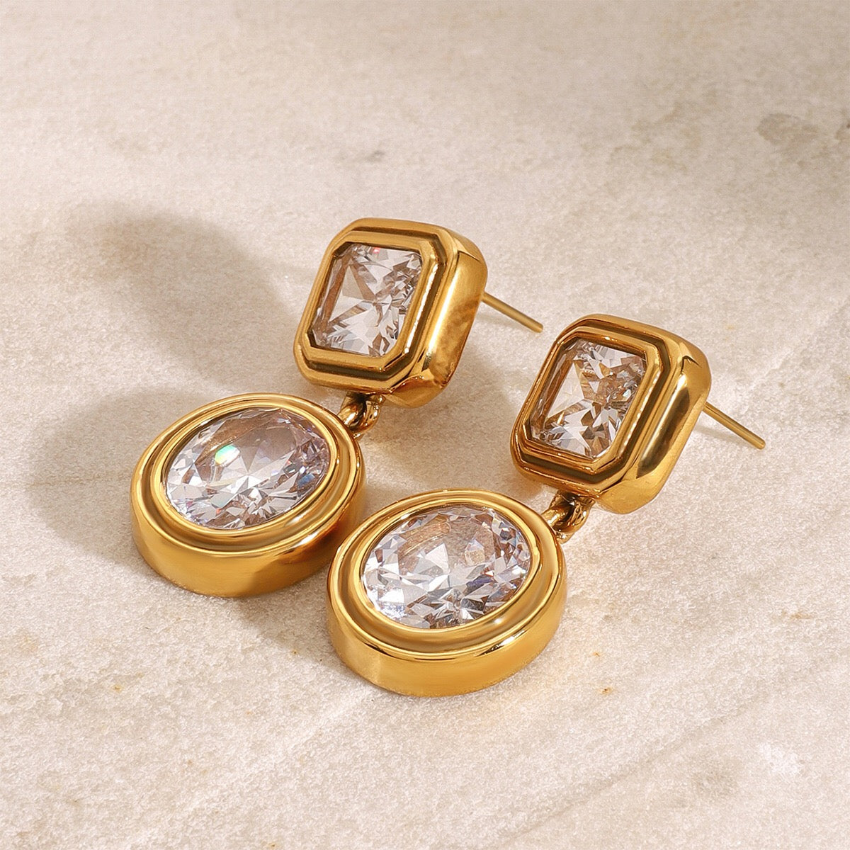 18K Gold Glam Icon Statement CZ Dangle Drop Earrings