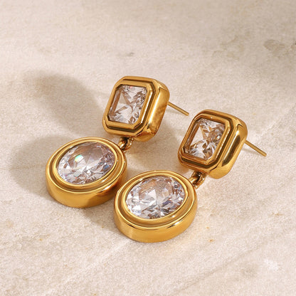 18K Gold Glam Icon Statement CZ Dangle Drop Earrings