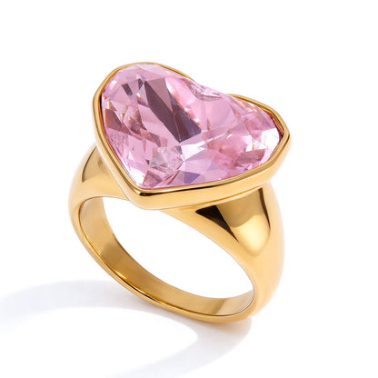 18K Gold Glam Romance Pink Heart Statement Ring