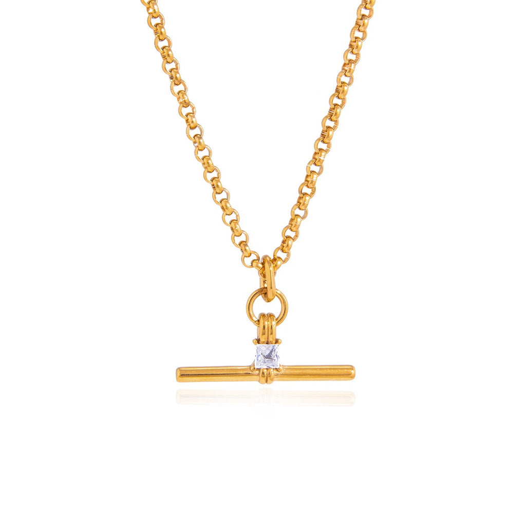 18K Gold and Silver Downtown T-Bar Statement Pendant Necklace