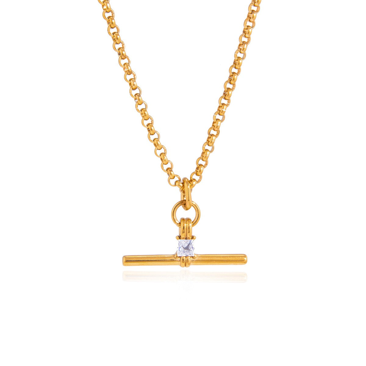 18K Gold and Silver Downtown T-Bar Statement Pendant Necklace