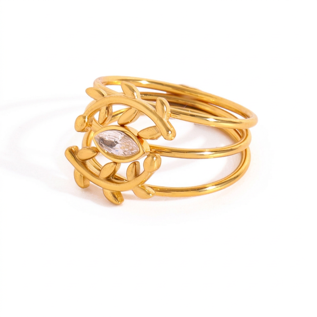 18K Gold Goddess Glow Four Leaf Clover Stacking Rings Set