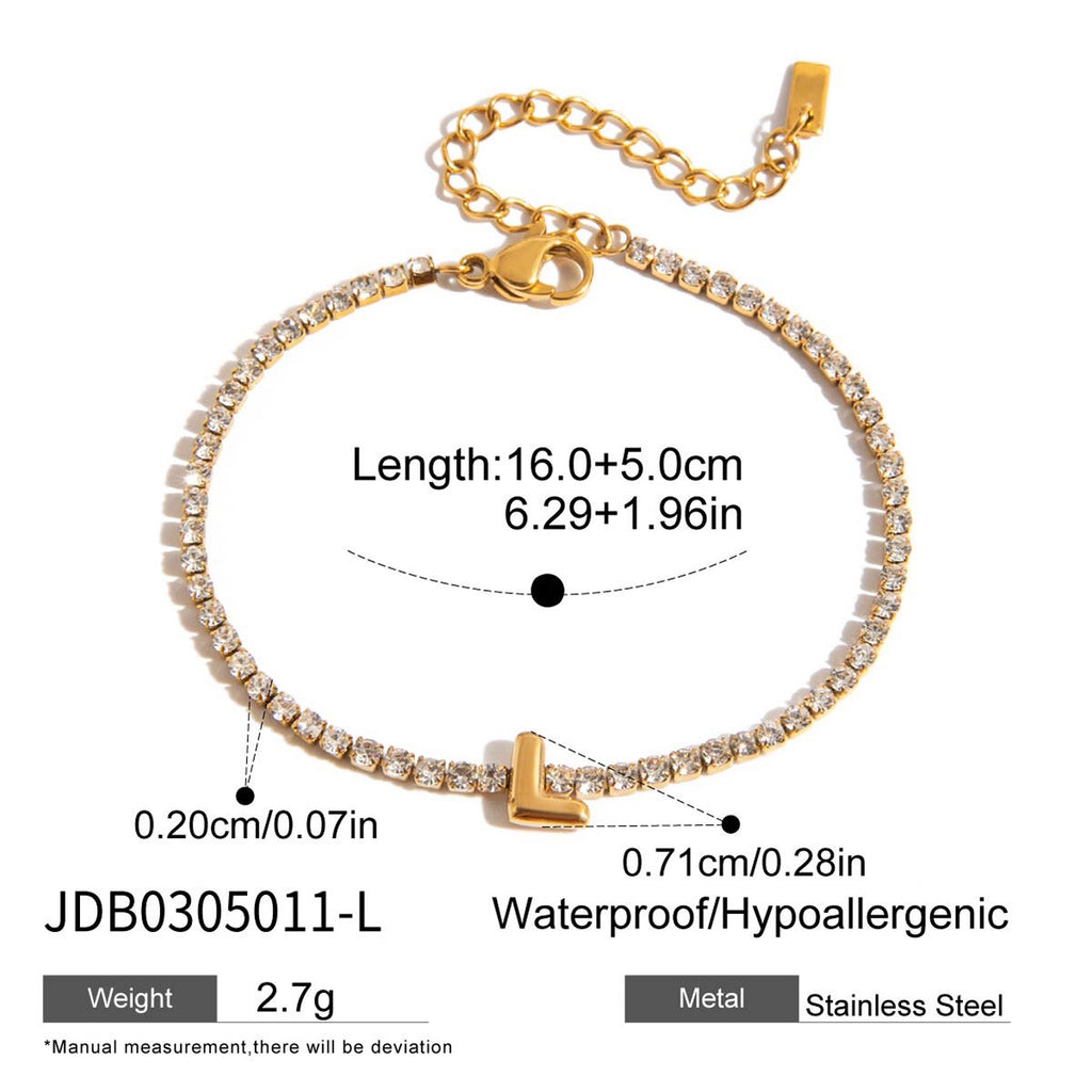 18K Gold Glam Bubble Letter Initial Tennis Bracelet