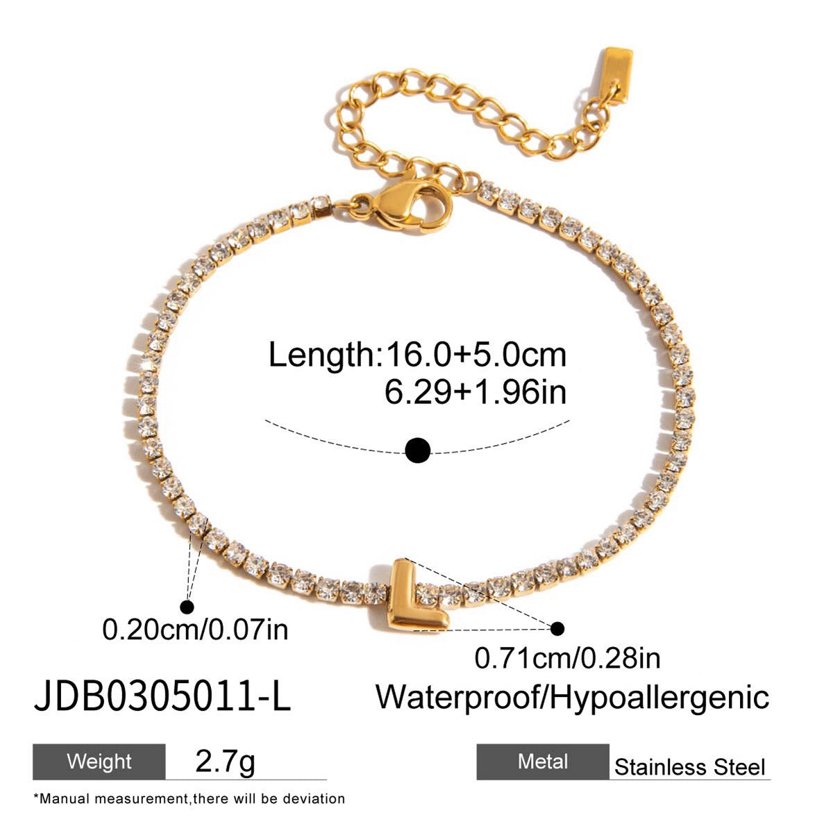 18K Gold Glam Bubble Letter Initial Tennis Bracelet