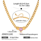 18K Gold Crimson Crush Red Pink Heart Cuban Link Chain Necklace