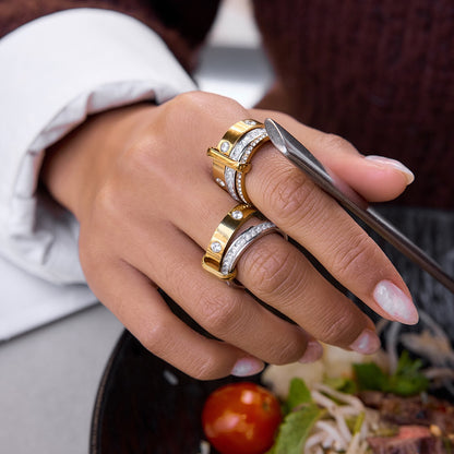 18K Gold and Silver Two Tone Noble Multiple Linked Eternity Spinelli Ring Stack