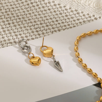 18K Gold and Silver Two Tone Love Lock Statement Stud Dangle Earrings