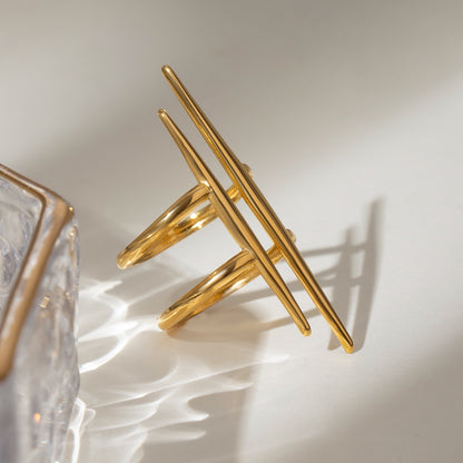 18K Gold Edgy Statement Cuff Ring