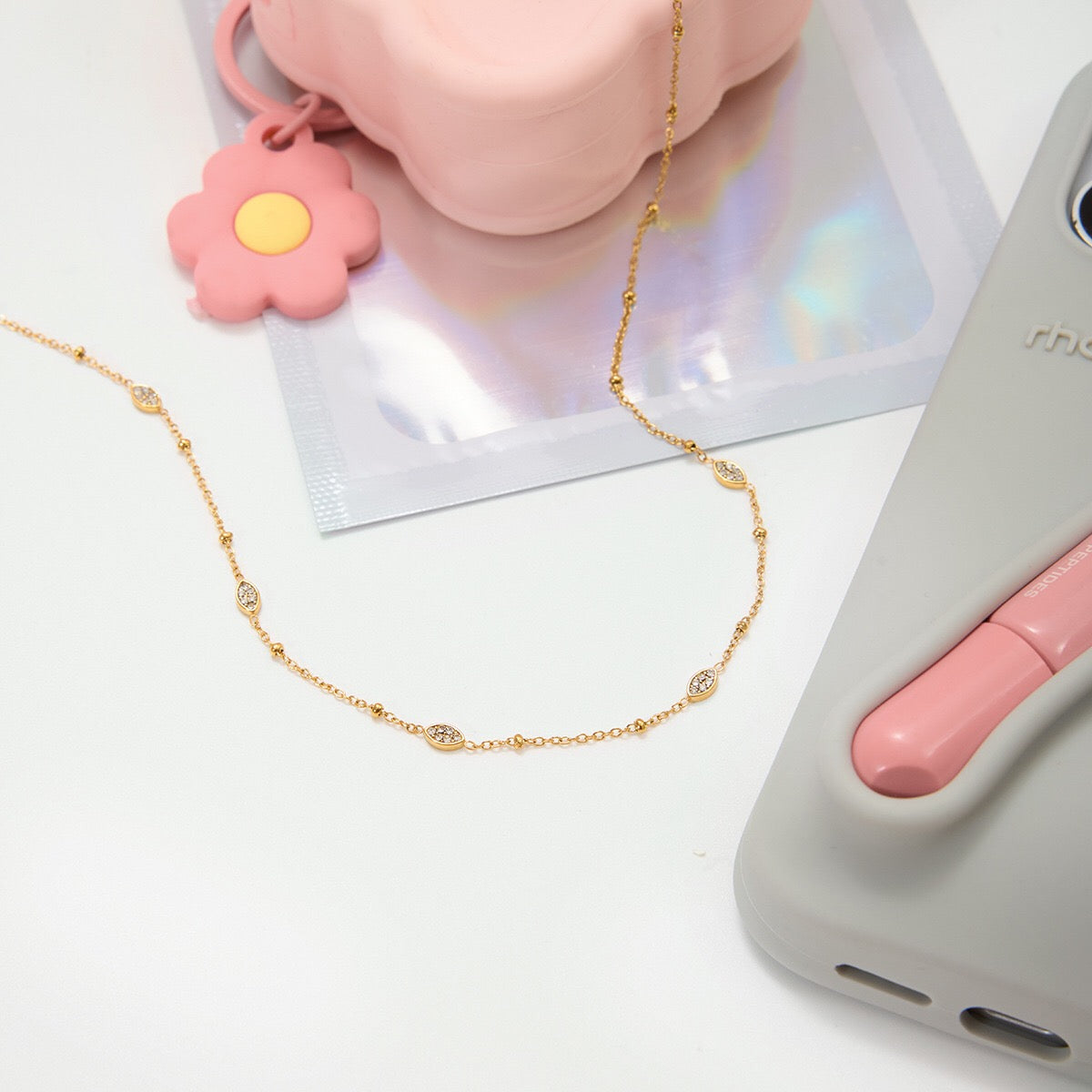 18K Gold Stardust Dainty CZ Chain Necklace