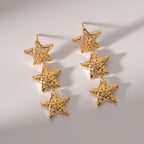 18K Gold Star Dangle Drop Earrings