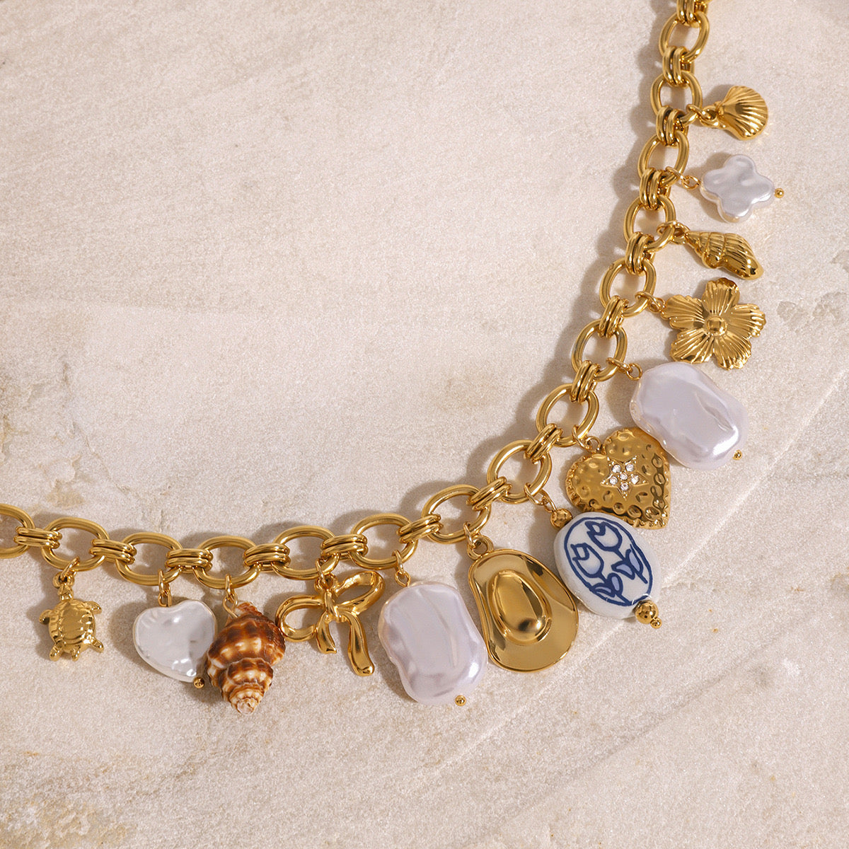 18K Gold Summer Pearl Cowboy Hat Charm Necklace