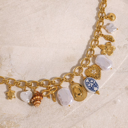 18K Gold Summer Pearl Cowboy Hat Charm Necklace