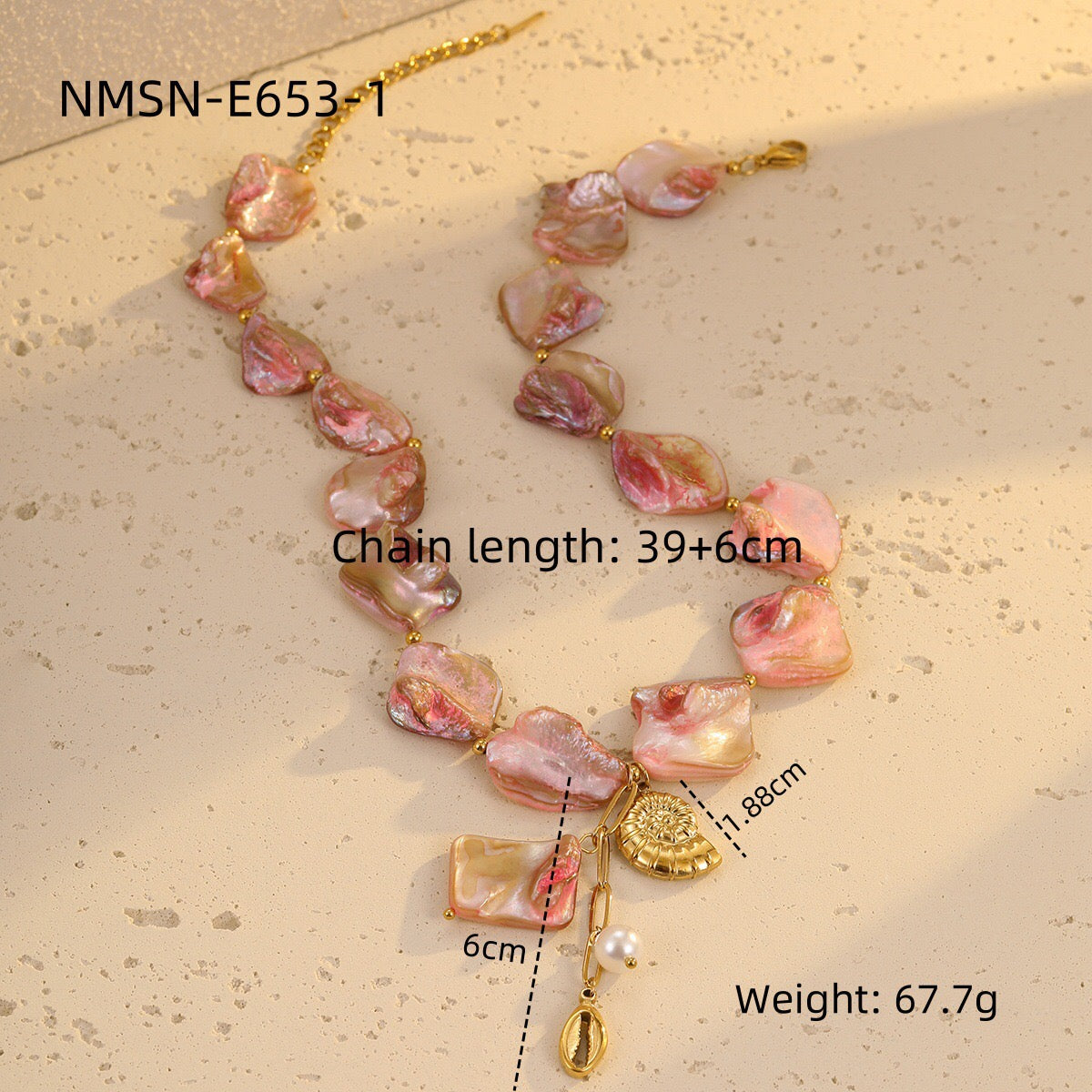 18K Gold Pink Seashell Chunky Statement Summer Necklace