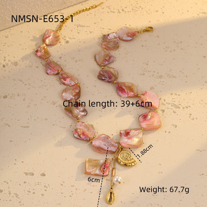 18K Gold Pink Seashell Chunky Statement Summer Necklace