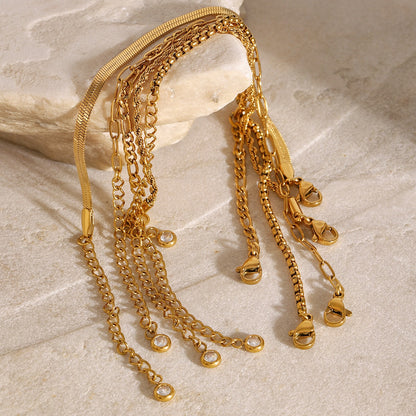 18K Gold Essential Dainty Paperclip Rope Herringbone Snake Chain Bracelet Stacks
