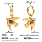 18K Gold Free Spirit Tiger Eye Small Hoop Huggie Dangle Earrings