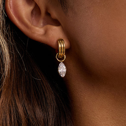 18K Gold Forever Jewel Mismatched Small Hoop Huggie Earrings