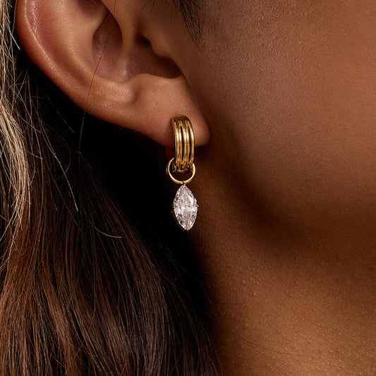 18K Gold Forever Jewel Mismatched Small Hoop Huggie Earrings