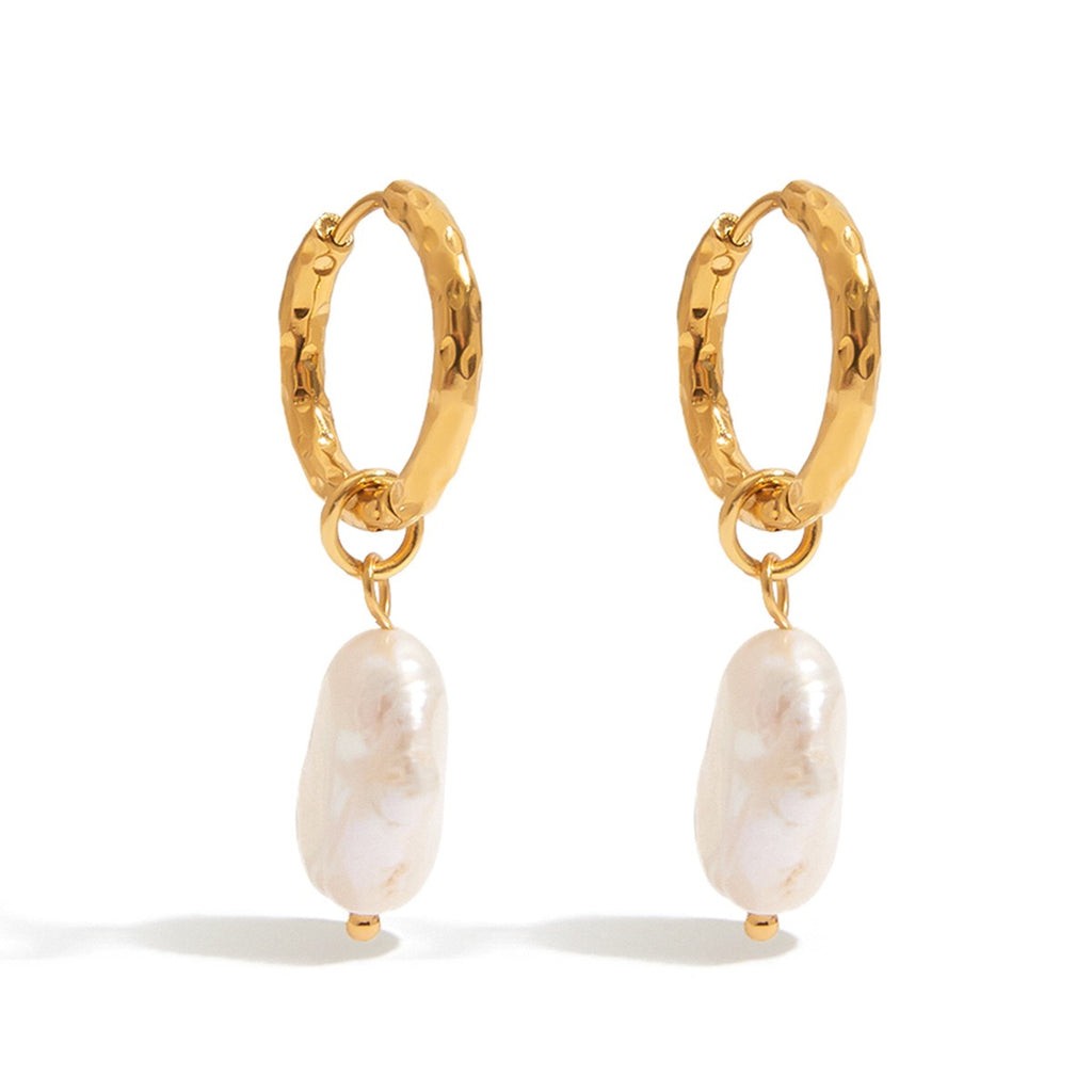18K Gold Moonlit Elegant Pearl Huggie Earrings Ear Cuffs Studs Set