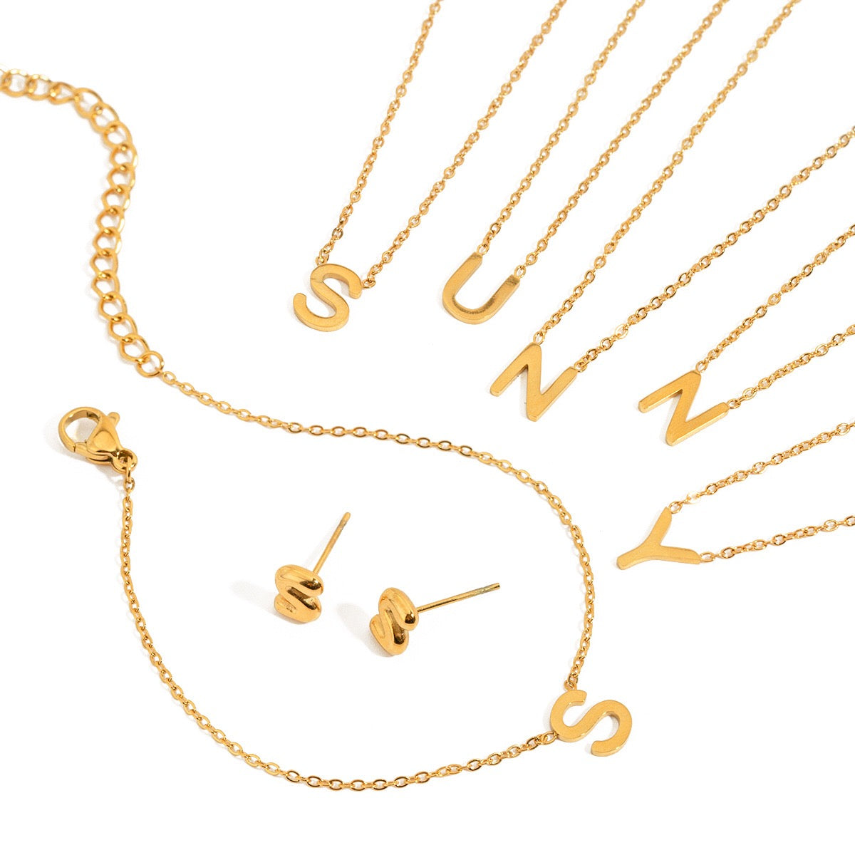 18K Gold Minimalist Initial Letter Dainty Chain Necklace