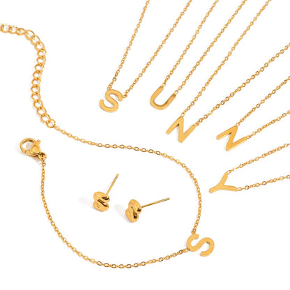 18K Gold Minimalist Initial Letter Dainty Chain Necklace