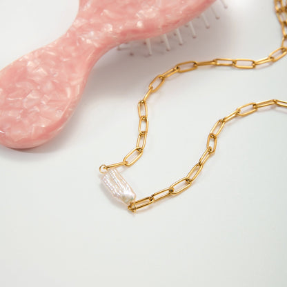 18K Gold Soft Touch Pearl Pendant Paperlicp Chain Layered Necklace Set