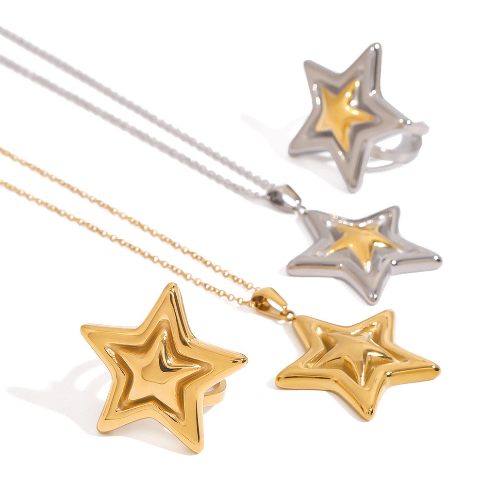 18K Gold Shiny Star Pendant Necklace