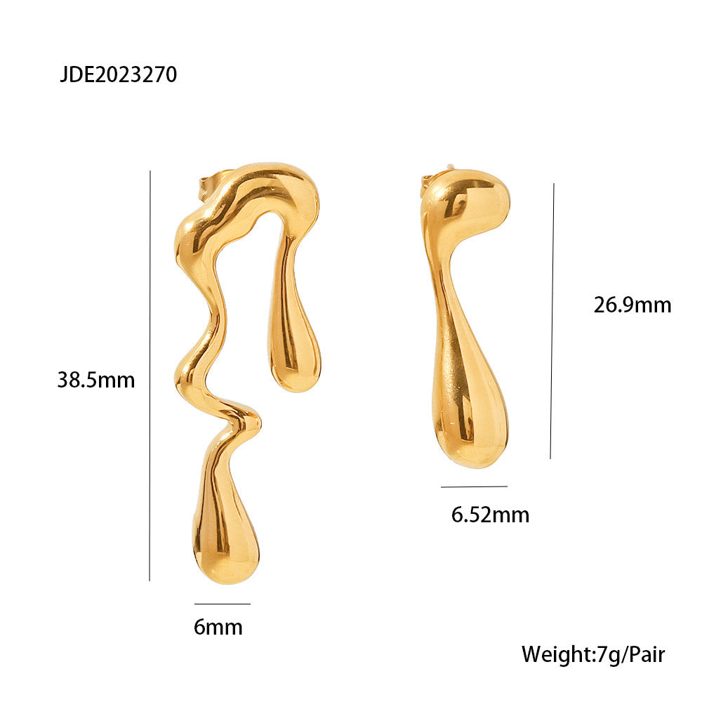 18K Gold Mismatched Drip Statement Stud Earrings