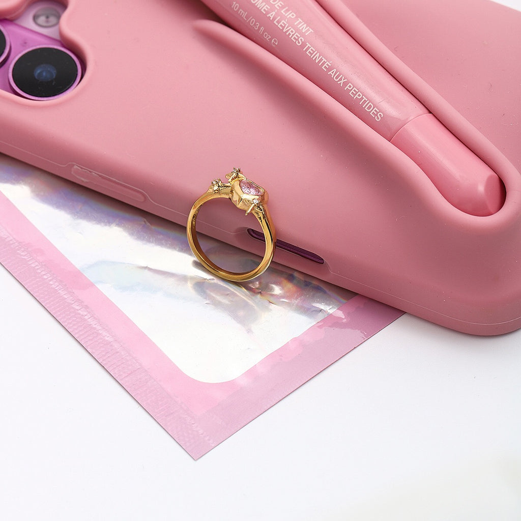 18K Gold Pink Flirt Heart Statement CZ Ring