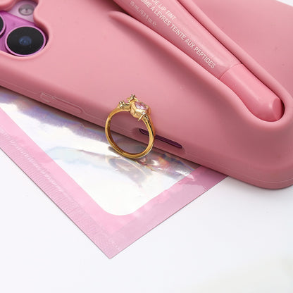 18K Gold Pink Flirt Heart Statement CZ Ring