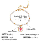 18K Gold Tropical Fruit Charm Pearl Chain Bracelet Stack