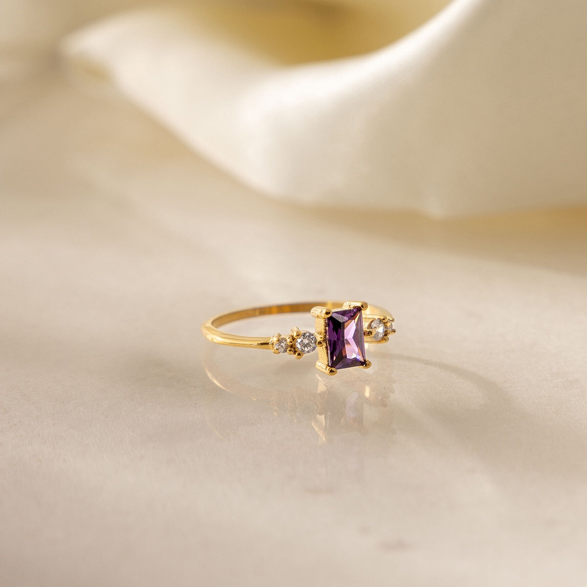 18K Gold Lavender Glow Februray Birthstone Dainty Stacking Ring